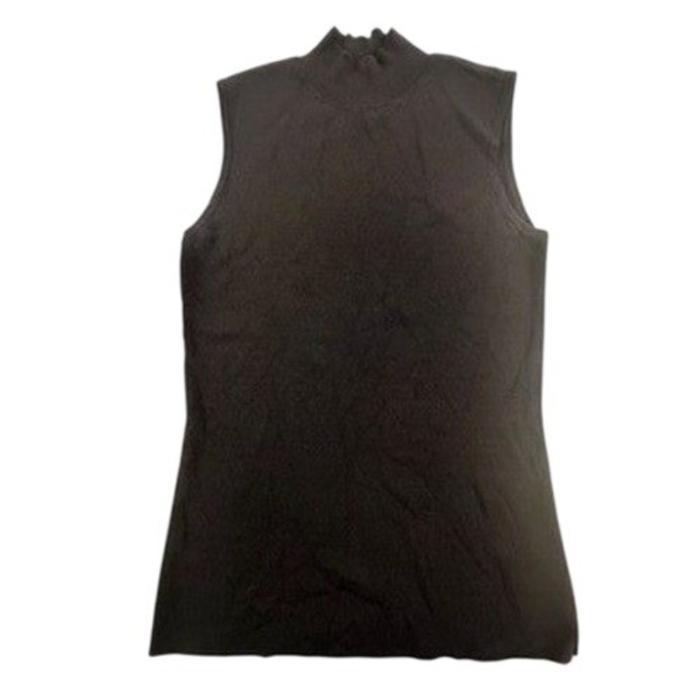 Tahari Women S Sleeveless Mock Neck Sweater Top Black Ribbed Knit TSMF9ST001‎